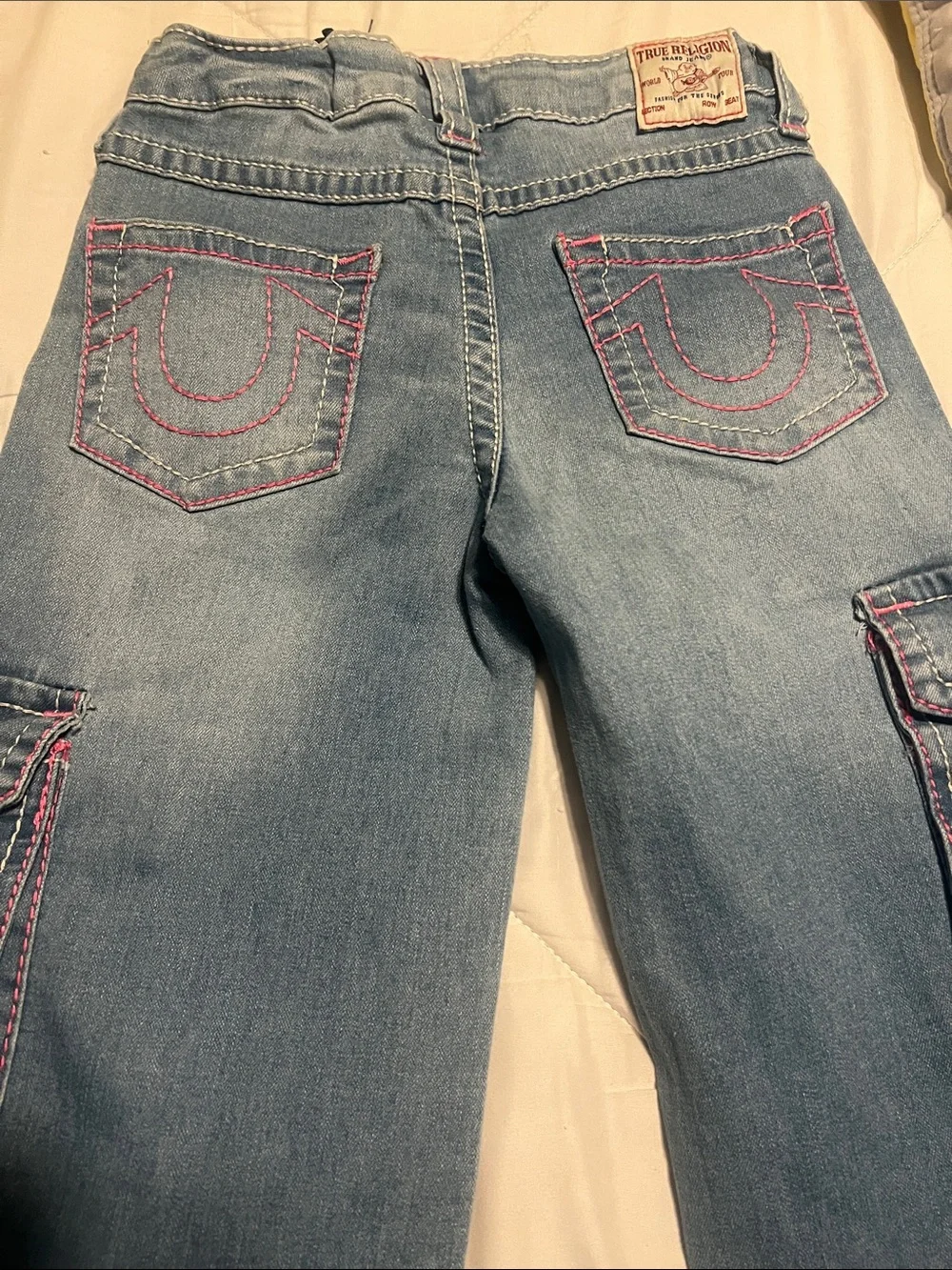 True Religion Light Blue Jeans with Pink Stitching